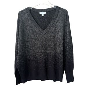 White Label V-neck Sweater Black Gradient Silver Thread Size L Long Sleeves